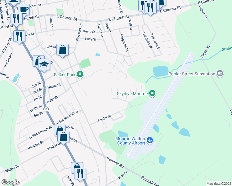 map of restaurants, bars, coffee shops, grocery stores, and more near 642 Mill Stone Bluff in Monroe