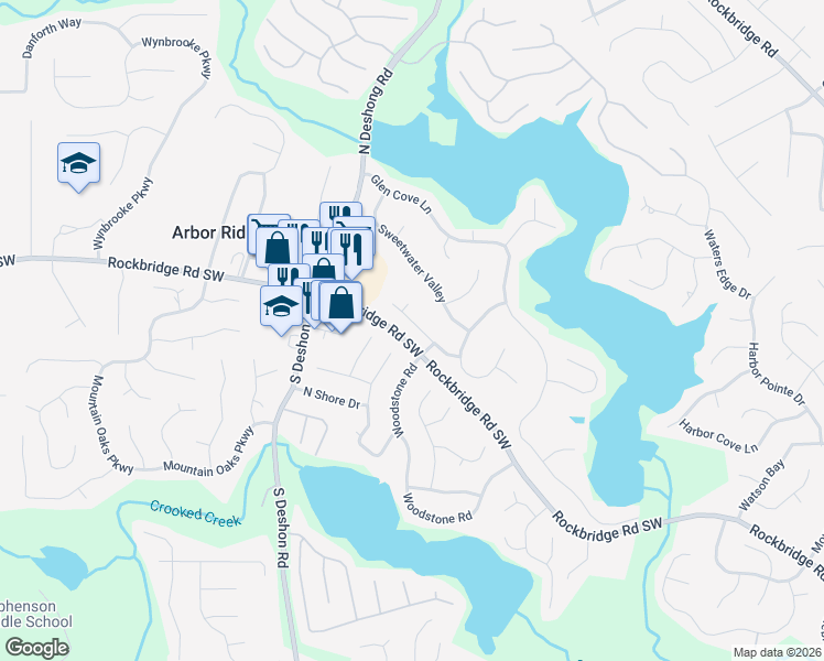 map of restaurants, bars, coffee shops, grocery stores, and more near 7211 Lake Crossing in Stone Mountain