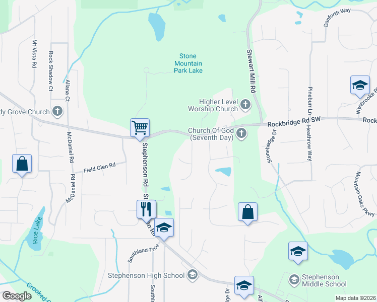 map of restaurants, bars, coffee shops, grocery stores, and more near 468 Lynn Valley Way in Stone Mountain