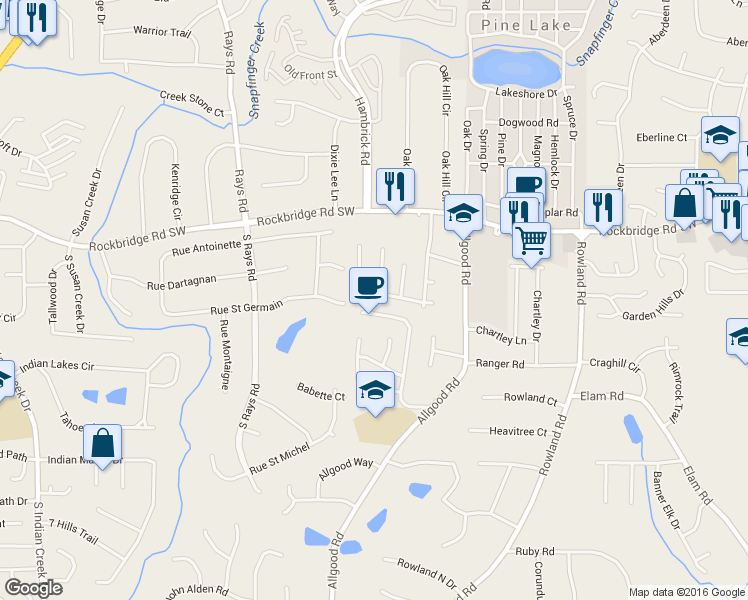 map of restaurants, bars, coffee shops, grocery stores, and more near 4200 Sheppard Crossing Way in Stone Mountain
