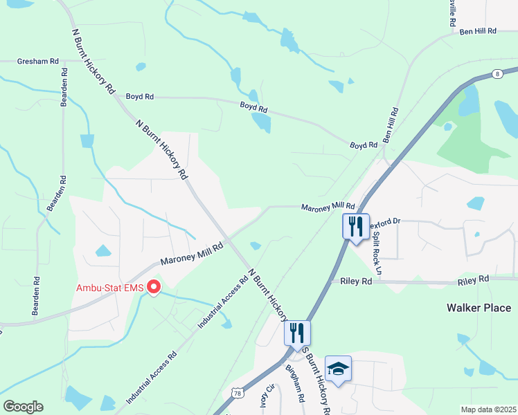 map of restaurants, bars, coffee shops, grocery stores, and more near 4170 Maroney Mill Road in Douglasville