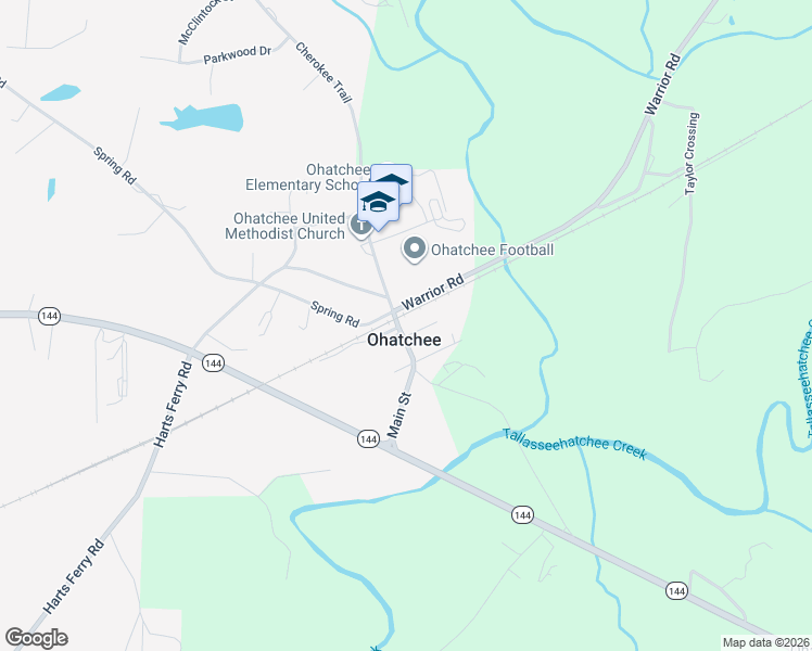 map of restaurants, bars, coffee shops, grocery stores, and more near 300 Main St in Ohatchee