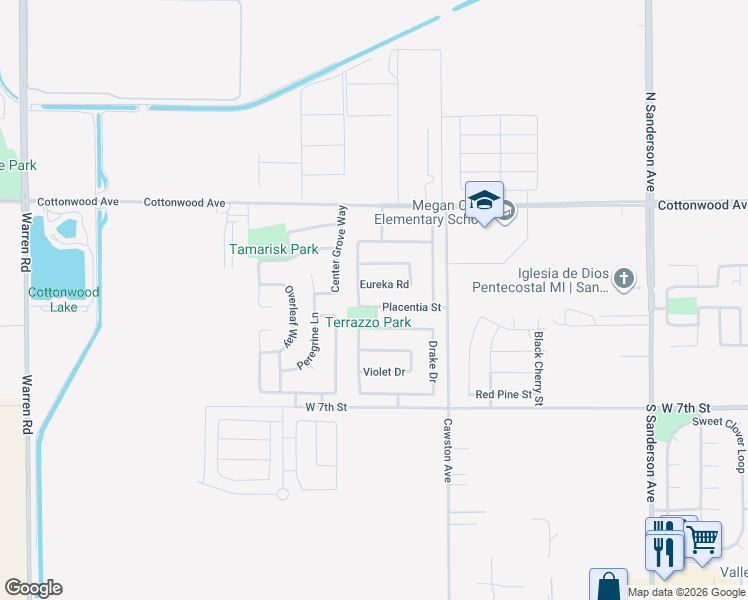 map of restaurants, bars, coffee shops, grocery stores, and more near 2865 Placentia Street in San Jacinto