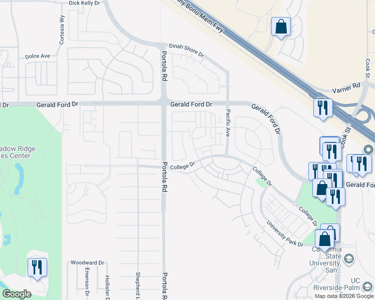 map of restaurants, bars, coffee shops, grocery stores, and more near 35848 Cannon Drive in Palm Desert
