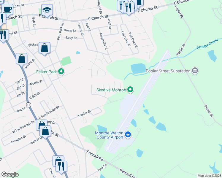 map of restaurants, bars, coffee shops, grocery stores, and more near 833 Store House Court in Monroe