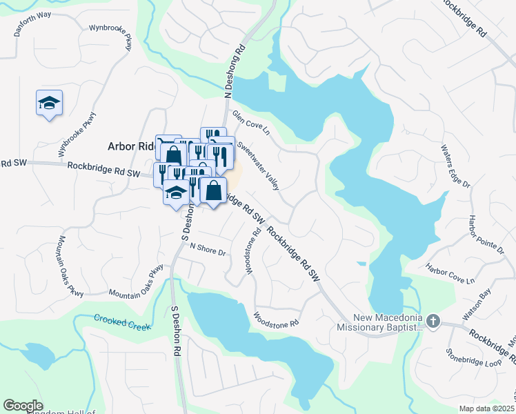 map of restaurants, bars, coffee shops, grocery stores, and more near 7211 Lake Crossing in Stone Mountain