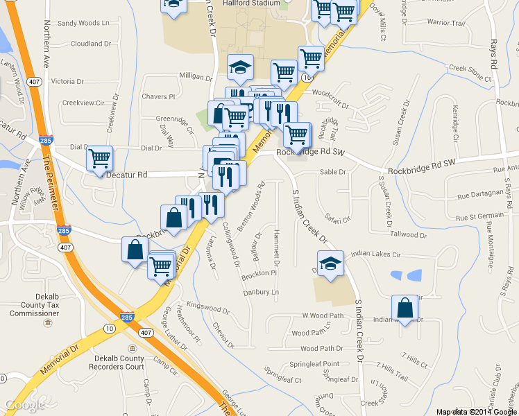 map of restaurants, bars, coffee shops, grocery stores, and more near 3867 Bretton Woods Rd in Decatur