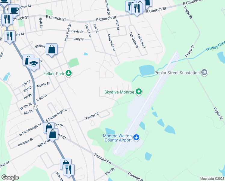 map of restaurants, bars, coffee shops, grocery stores, and more near 833 Store House Court in Monroe