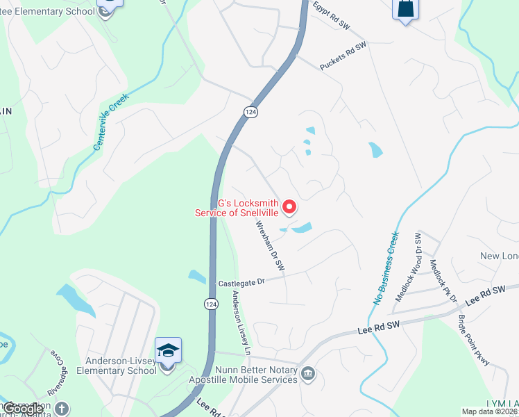 map of restaurants, bars, coffee shops, grocery stores, and more near 4032 Wrexham Drive Southwest in Snellville
