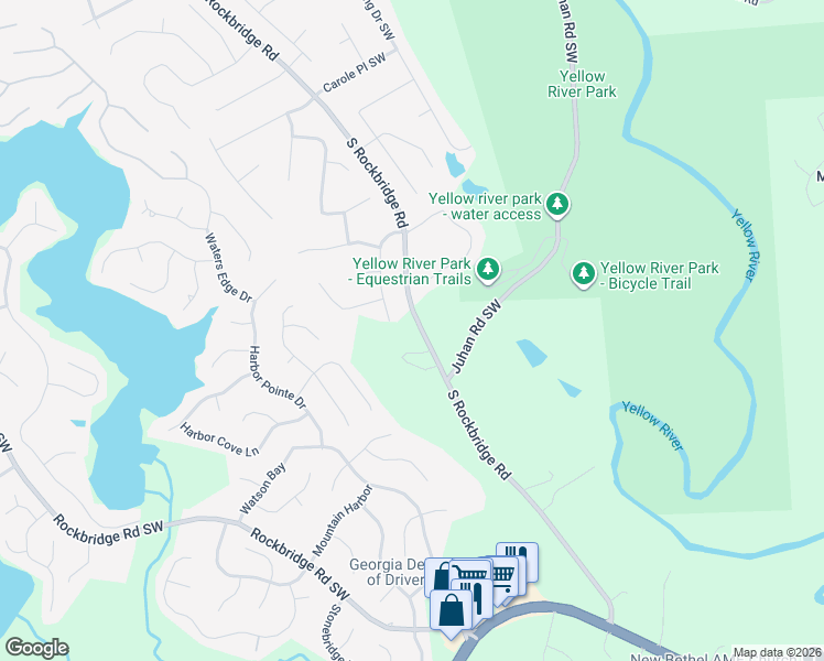 map of restaurants, bars, coffee shops, grocery stores, and more near 3600 South Rockbridge Road in Stone Mountain