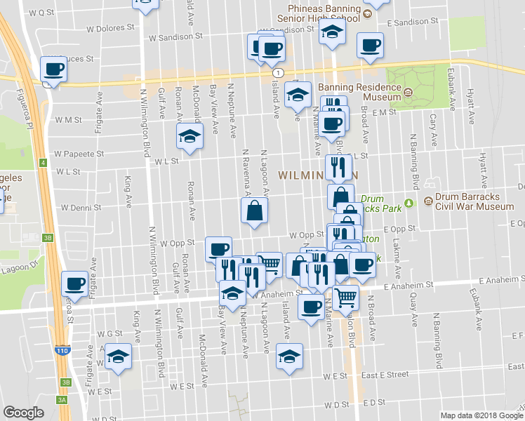 map of restaurants, bars, coffee shops, grocery stores, and more near 1043 North Lagoon Avenue in Los Angeles