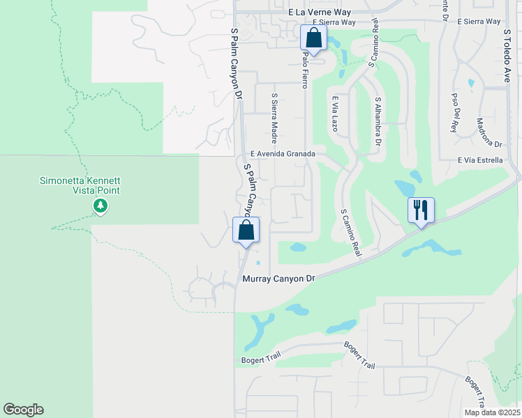 map of restaurants, bars, coffee shops, grocery stores, and more near 2600 South Palm Canyon Drive in Palm Springs