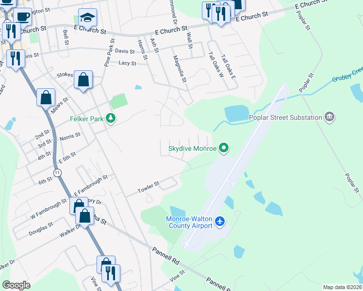 map of restaurants, bars, coffee shops, grocery stores, and more near 833 Store House Court in Monroe