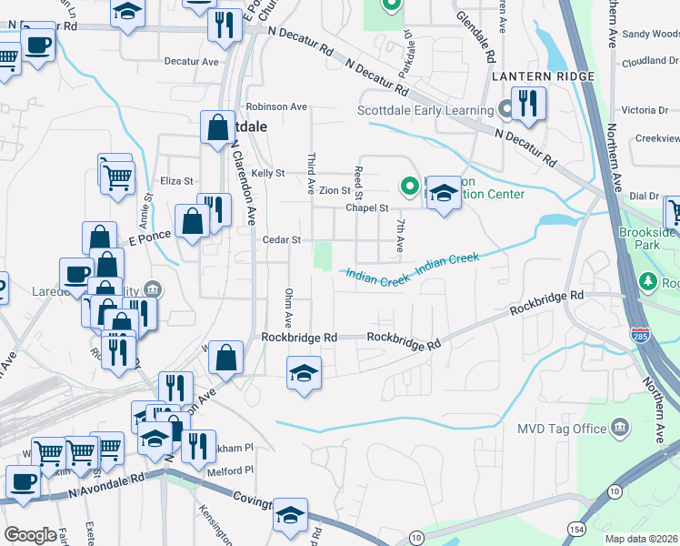 map of restaurants, bars, coffee shops, grocery stores, and more near 313 Creighton Avenue in Scottdale