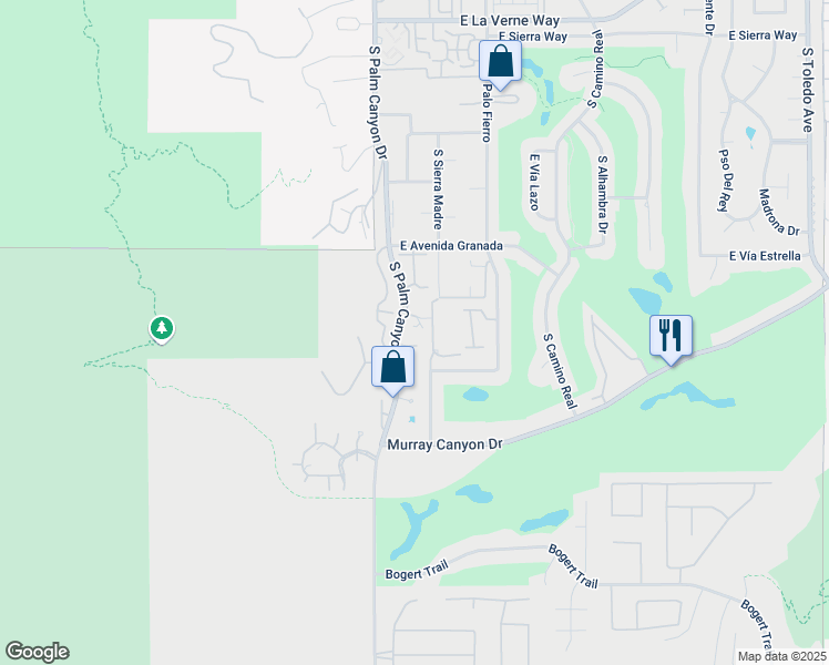map of restaurants, bars, coffee shops, grocery stores, and more near 2600 South Palm Canyon Drive in Palm Springs