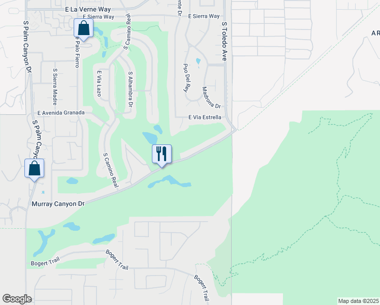 map of restaurants, bars, coffee shops, grocery stores, and more near 1350 East Murray Canyon Drive in Palm Springs