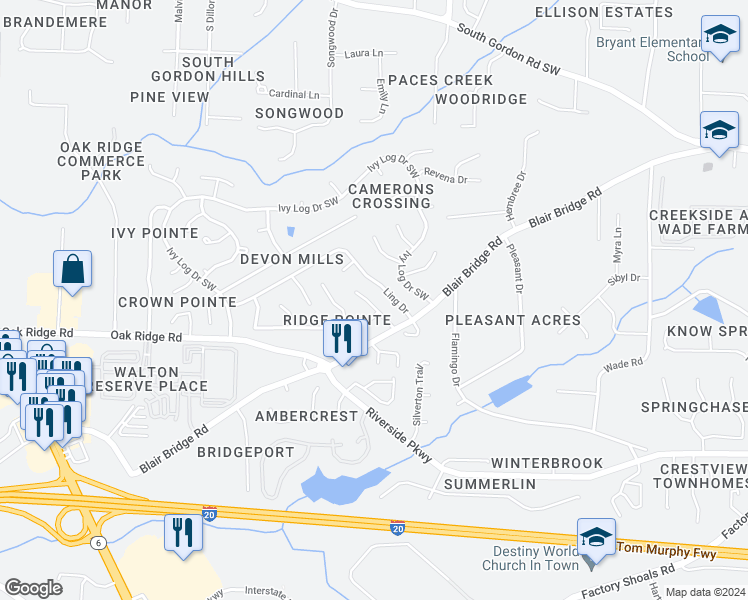 map of restaurants, bars, coffee shops, grocery stores, and more near 7022 Grinder Drive in Austell
