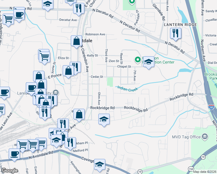 map of restaurants, bars, coffee shops, grocery stores, and more near 313 Creighton Avenue in Scottdale