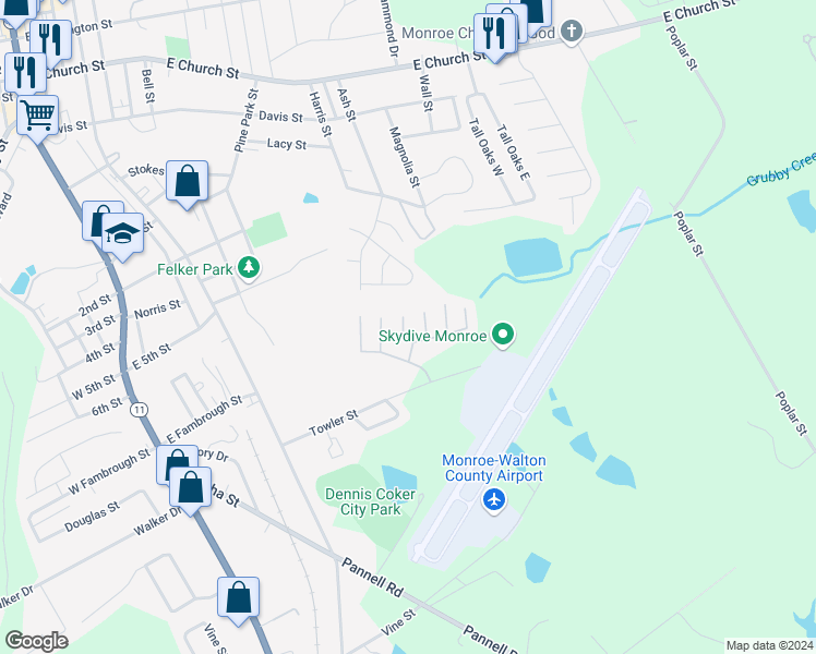 map of restaurants, bars, coffee shops, grocery stores, and more near 833 Store House Court in Monroe