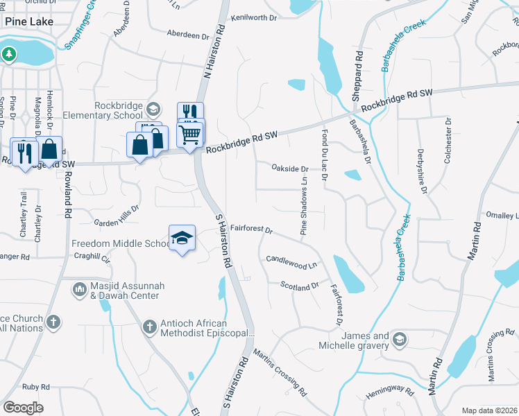 map of restaurants, bars, coffee shops, grocery stores, and more near 488 Maplecliff Drive in Stone Mountain