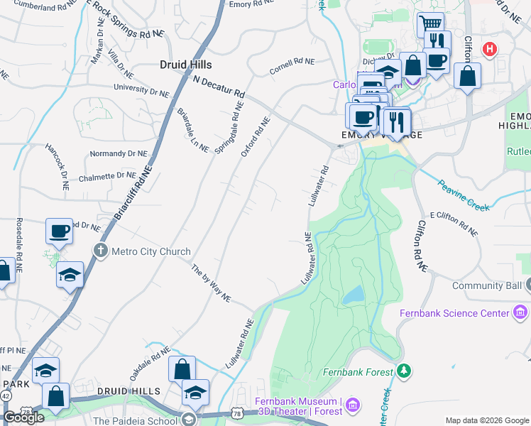 map of restaurants, bars, coffee shops, grocery stores, and more near 1112 Dan Johnson Road Northeast in Atlanta
