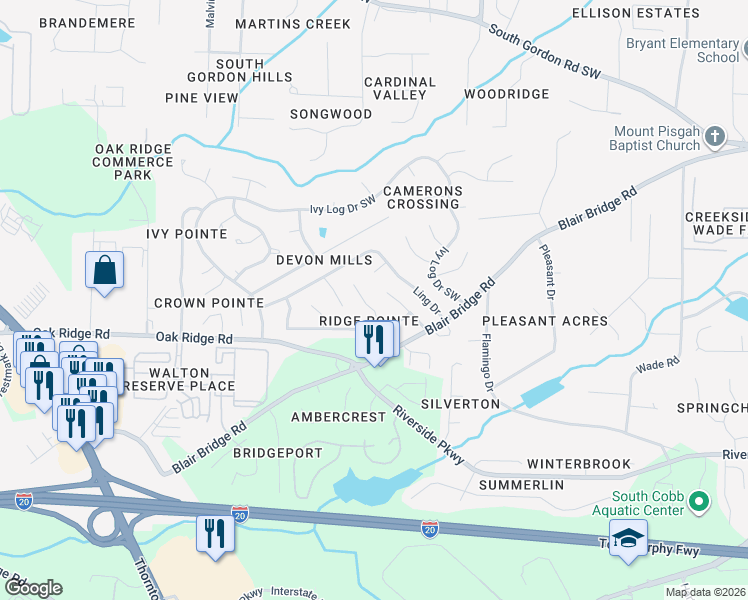 map of restaurants, bars, coffee shops, grocery stores, and more near 7031 Grinder Drive in Austell