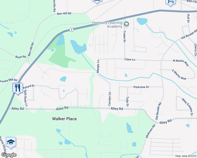 map of restaurants, bars, coffee shops, grocery stores, and more near 7025 Carolyn Circle in Lithia Springs