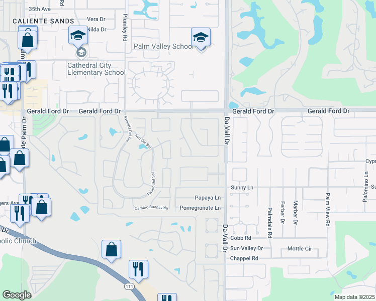 map of restaurants, bars, coffee shops, grocery stores, and more near 36371 Dali Drive in Cathedral City
