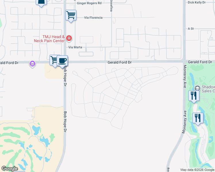 map of restaurants, bars, coffee shops, grocery stores, and more near Gerald Ford Drive in Rancho Mirage
