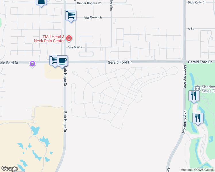 map of restaurants, bars, coffee shops, grocery stores, and more near 9 Brilliance Avenue in Rancho Mirage