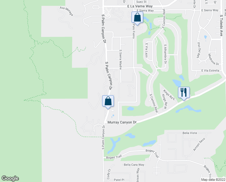 map of restaurants, bars, coffee shops, grocery stores, and more near 2600 South Palm Canyon Drive in Palm Springs