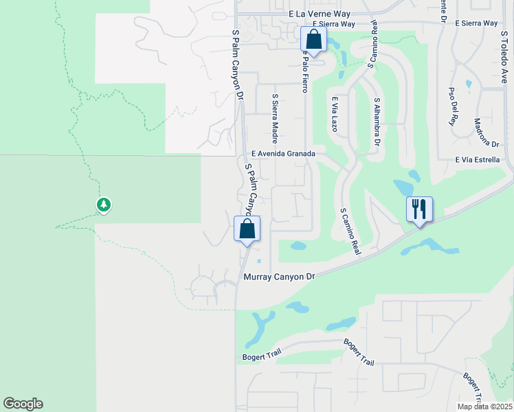 map of restaurants, bars, coffee shops, grocery stores, and more near 2600 South Palm Canyon Drive in Palm Springs