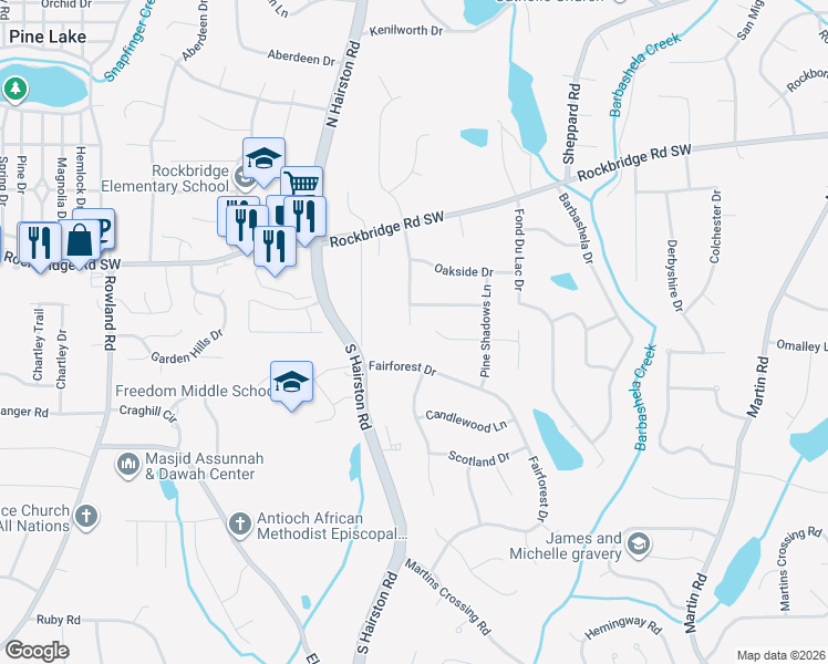 map of restaurants, bars, coffee shops, grocery stores, and more near 488 Maplecliff Drive in Stone Mountain