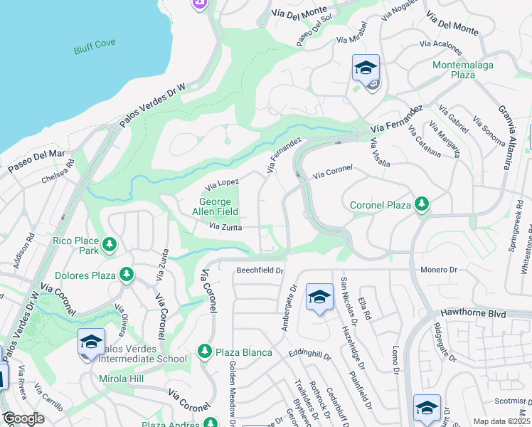 map of restaurants, bars, coffee shops, grocery stores, and more near 1520 Vía Zurita in Palos Verdes Estates