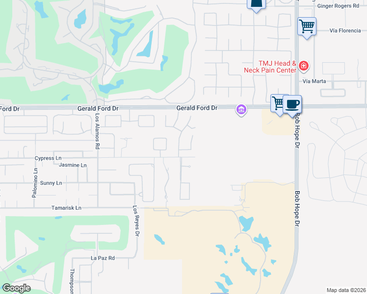 map of restaurants, bars, coffee shops, grocery stores, and more near 53 San Simeon Place in Rancho Mirage