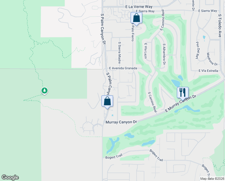 map of restaurants, bars, coffee shops, grocery stores, and more near 2600 South Palm Canyon Drive in Palm Springs