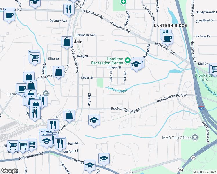 map of restaurants, bars, coffee shops, grocery stores, and more near 308 Reed Street in Scottdale