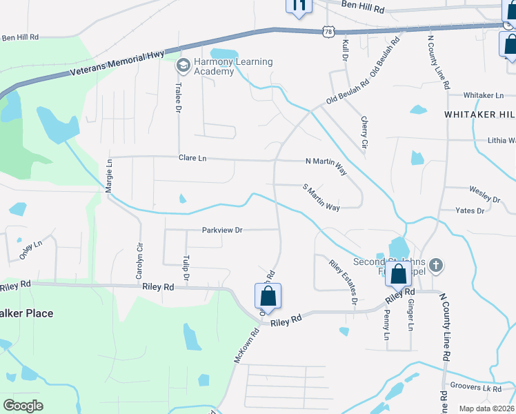 map of restaurants, bars, coffee shops, grocery stores, and more near 775 Old Beulah Road in Lithia Springs