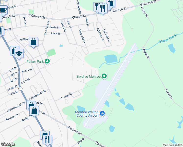 map of restaurants, bars, coffee shops, grocery stores, and more near Old Mill Point in Monroe