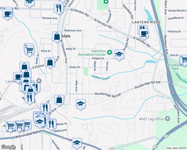 map of restaurants, bars, coffee shops, grocery stores, and more near 308 Reed Street in Scottdale