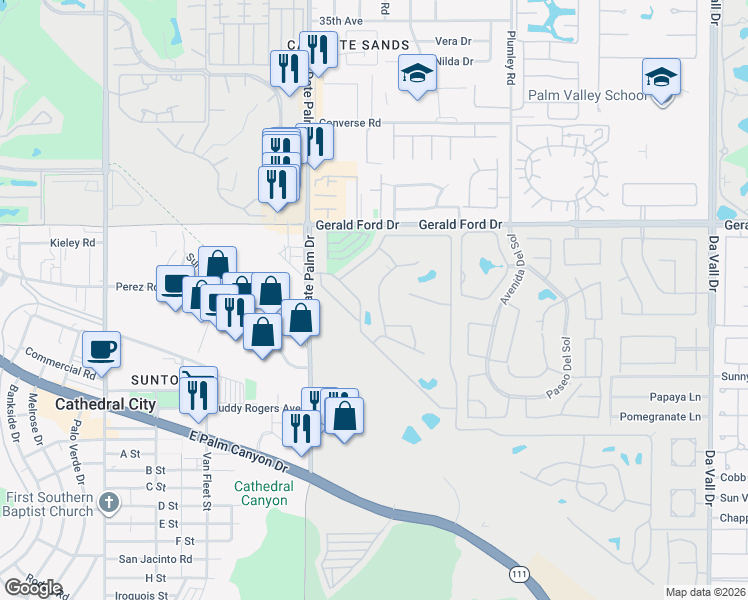 map of restaurants, bars, coffee shops, grocery stores, and more near 171 Avenue Orontes in Desert Hot Springs