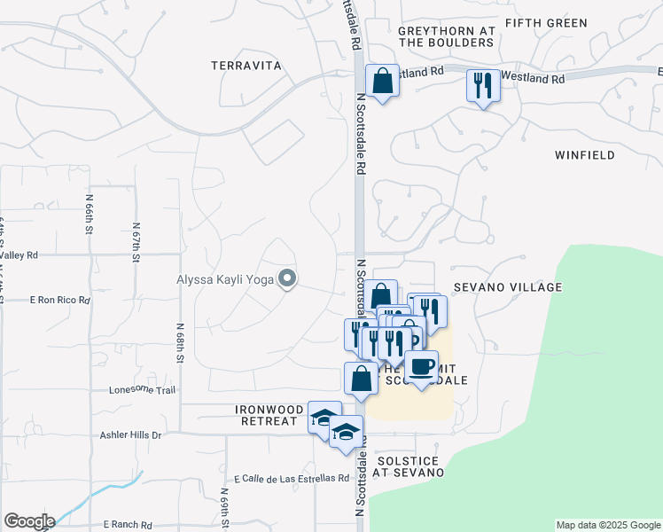 map of restaurants, bars, coffee shops, grocery stores, and more near 32931 North 71st Street in Scottsdale
