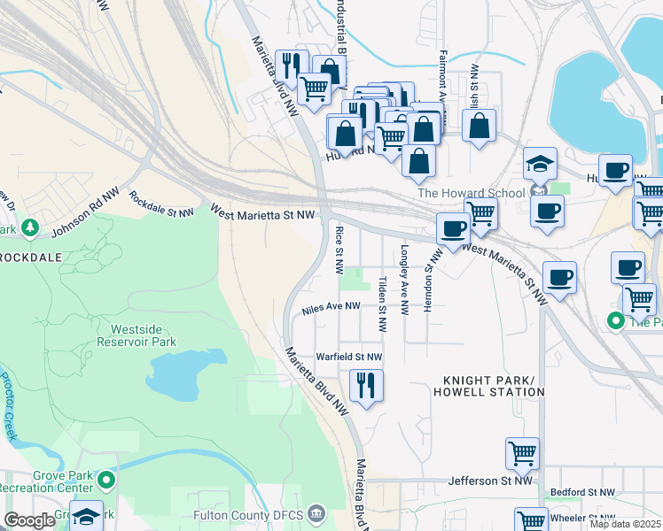 map of restaurants, bars, coffee shops, grocery stores, and more near in Atlanta