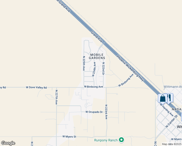 map of restaurants, bars, coffee shops, grocery stores, and more near 22415 West Mellow Street in Wittmann