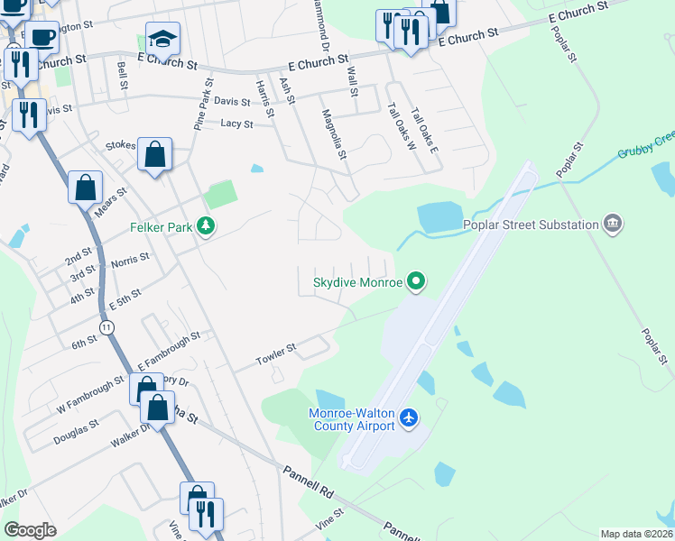 map of restaurants, bars, coffee shops, grocery stores, and more near 833 Store House Court in Monroe