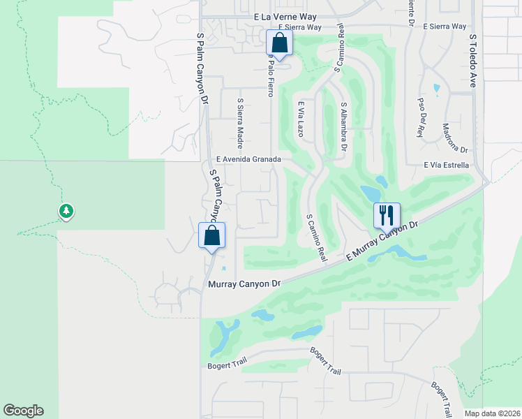 map of restaurants, bars, coffee shops, grocery stores, and more near 2617 Canyon South Drive in Palm Springs