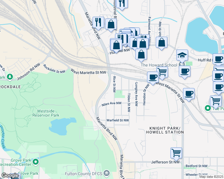 map of restaurants, bars, coffee shops, grocery stores, and more near in Atlanta