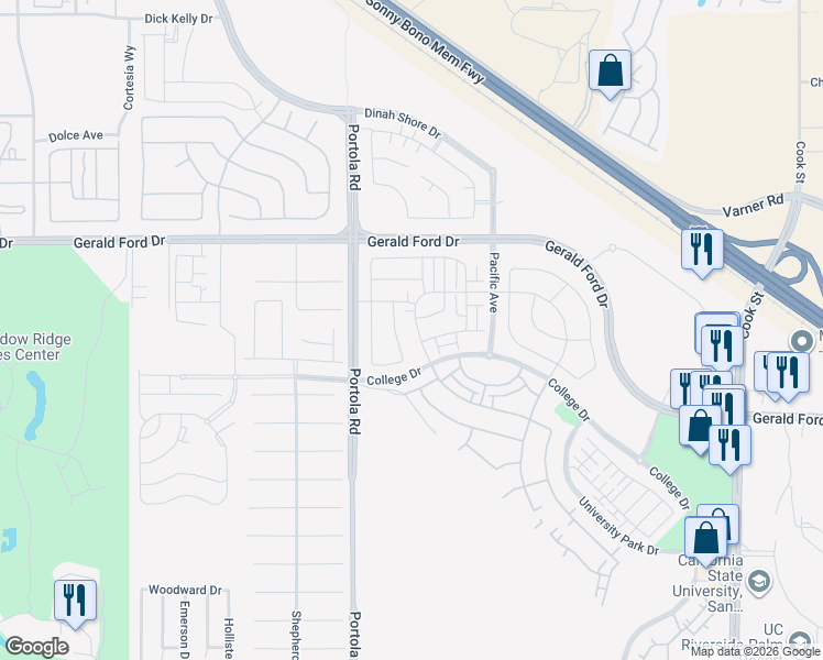 map of restaurants, bars, coffee shops, grocery stores, and more near 35815 Lasuen Street in Palm Desert