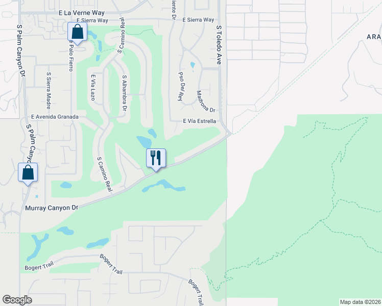 map of restaurants, bars, coffee shops, grocery stores, and more near 1444 East Murray Canyon Drive in Palm Springs