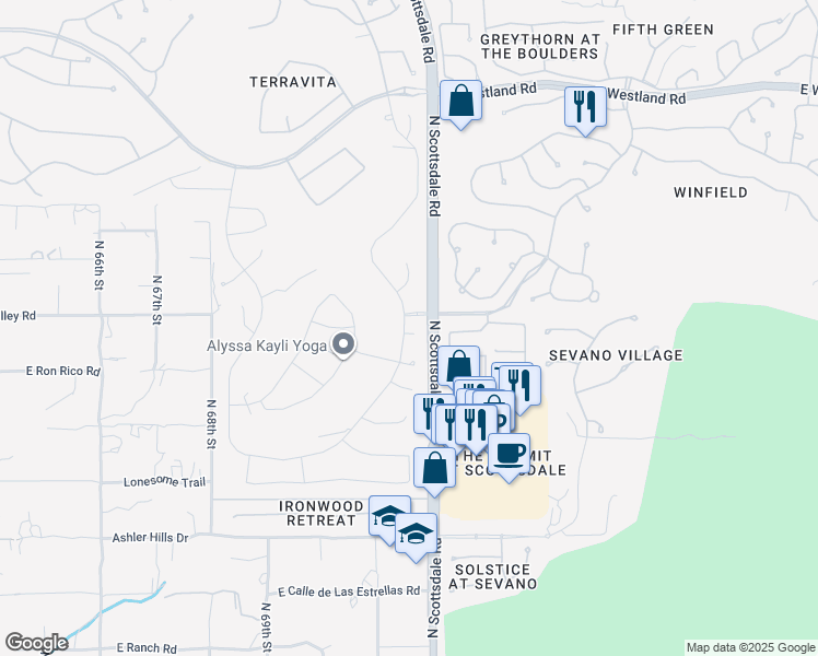 map of restaurants, bars, coffee shops, grocery stores, and more near 32931 North 71st Street in Scottsdale